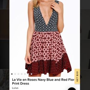 Lulus Blue & Red Floral Dress
